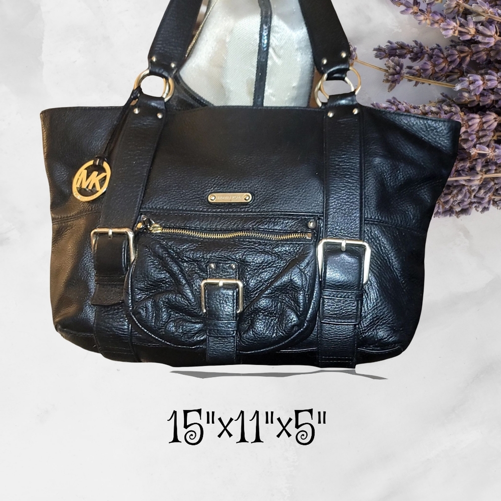 Michael Kor black leather large shoulder hobo